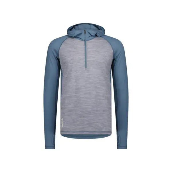 Mons Royale Temple Merino Long Sleeve Hood Men's - Grey Heather / Goblin Blue