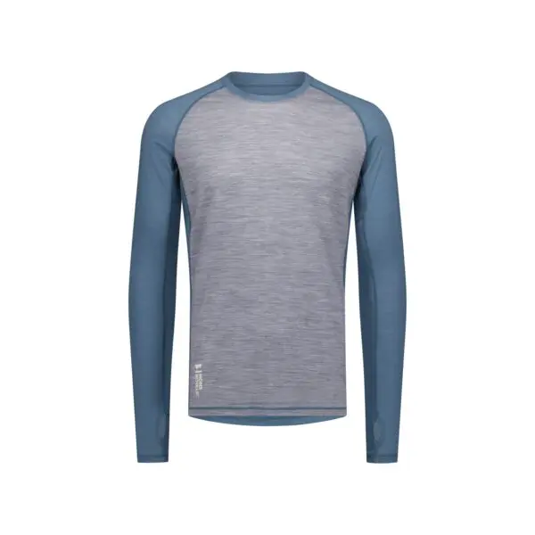 Mons Royale Temple Merino Long Sleeve Men's - Grey Heather / Goblin Blue