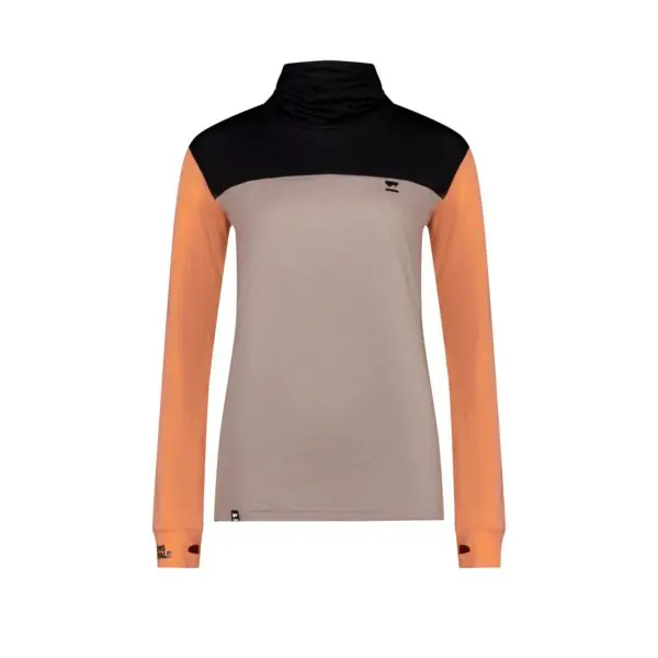 Mons Royale Yotei Merino High Neck Long Sleeve Women's -Punch / Cinder / Black