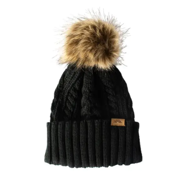 Spacecraft Cable Cuff Pom Beanie - Black