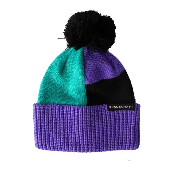 Spacecraft Block Pom Beanie - Purple