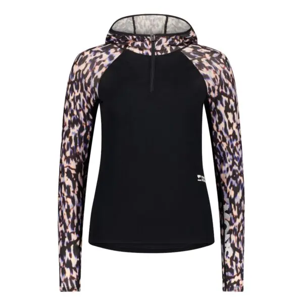 Mons Royale Bella Merino Long Sleeve Hood Women's - Rock Leopard / Black