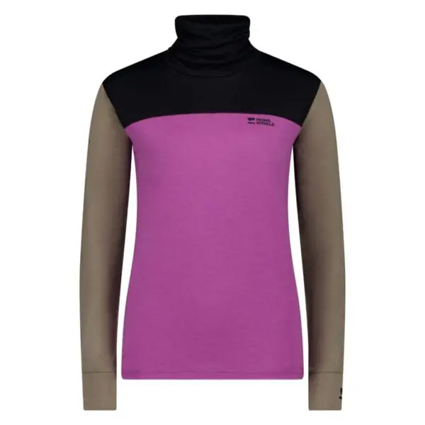 Mons Royale Yotei Merino High Neck Long Sleeve Women's - Purple Bolt / Walnut / Black